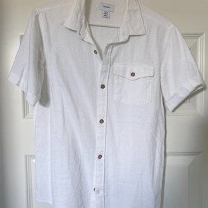 Short-Sleeve Linen Blend Shirt White